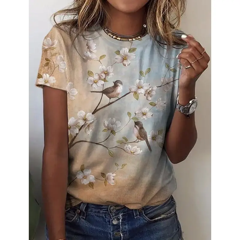 Summer Clothes Women 2024 Harajuku Flower 3D Women's Y2k Graphic T Shirts Casaul Everyday Tops Female Short Sleeve Tee Blouse