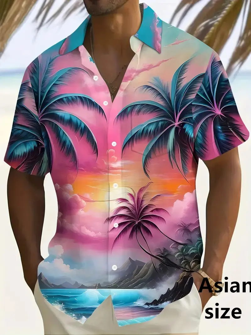 Neon Psychedelic Coconut Tree Printed Hawaiian Shirt For Men Women Summer Street Walk Tourist Beach Short Sleeve Button Shirts