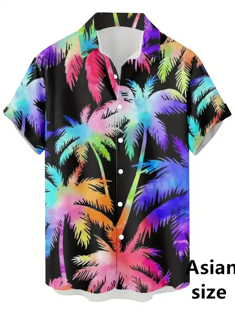 Neon Psychedelic Coconut Tree Printed Hawaiian Shirt For Men Women Summer Street Walk Tourist Beach Short Sleeve Button Shirts