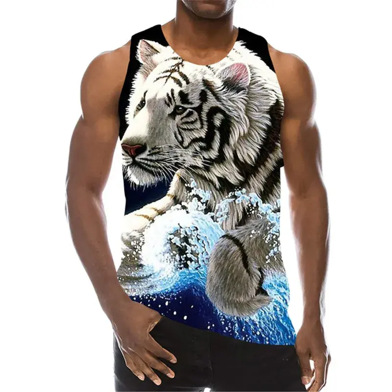 Tiger 3D Printed Tank Tops Animal Letter Print Tops Tees Sleeveless Vest Men Harajuku Streetwear Men's Fitness Top Clothing