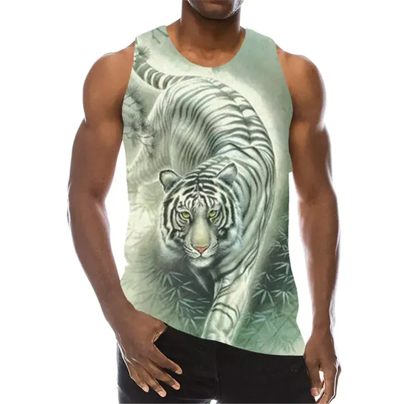 Tiger 3D Printed Tank Tops Animal Letter Print Tops Tees Sleeveless Vest Men Harajuku Streetwear Men's Fitness Top Clothing