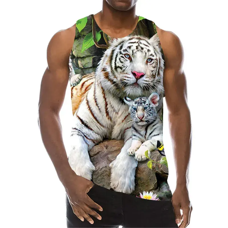 Tiger 3D Printed Tank Tops Animal Letter Print Tops Tees Sleeveless Vest Men Harajuku Streetwear Men's Fitness Top Clothing