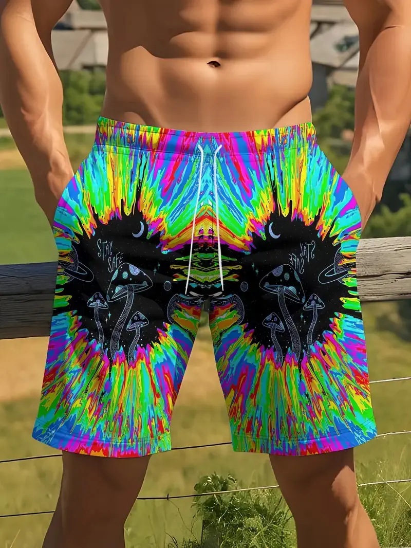 Psychedelic Pattern 3d Printed Shorts For Men's Trendy Personality Short Pants Colorful Male Summer Swim Short Quick Drying New