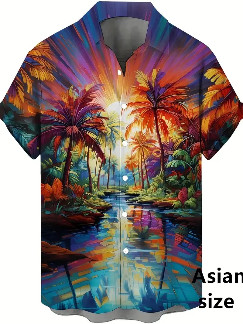Neon Psychedelic Coconut Tree Printed Hawaiian Shirt For Men Women Summer Street Walk Tourist Beach Short Sleeve Button Shirts