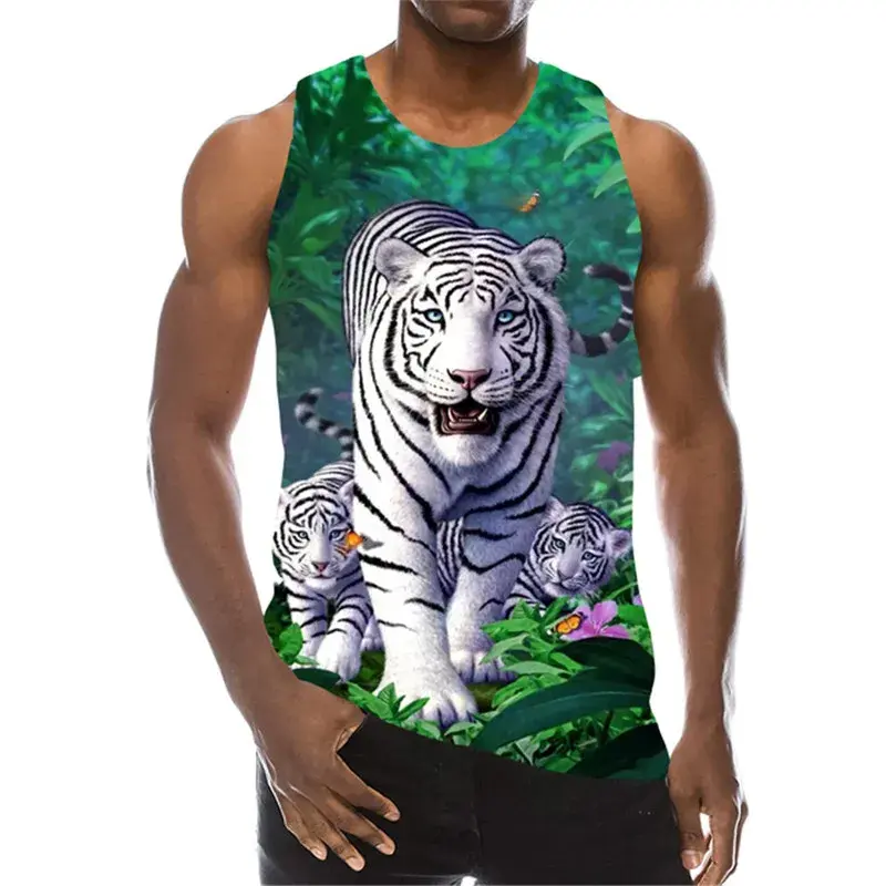 Tiger 3D Printed Tank Tops Animal Letter Print Tops Tees Sleeveless Vest Men Harajuku Streetwear Men's Fitness Top Clothing
