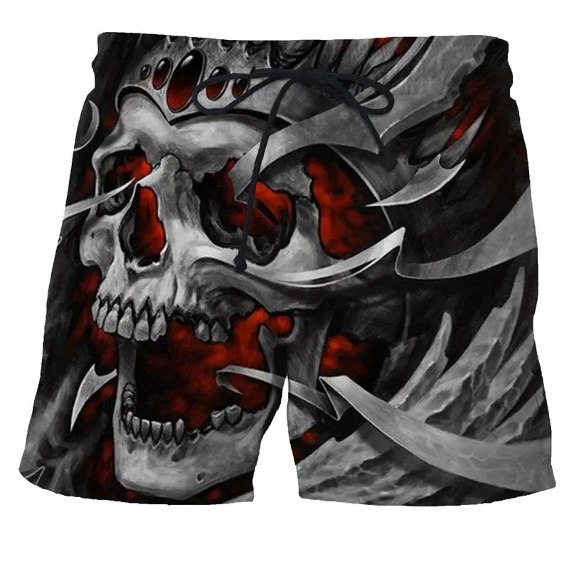 3D Print Skull Graphic Beach Shorts For Men Casual Sports Shorts Summer Cool Flame Skull Quick Drying Shorts Men Hip Hop Trunks