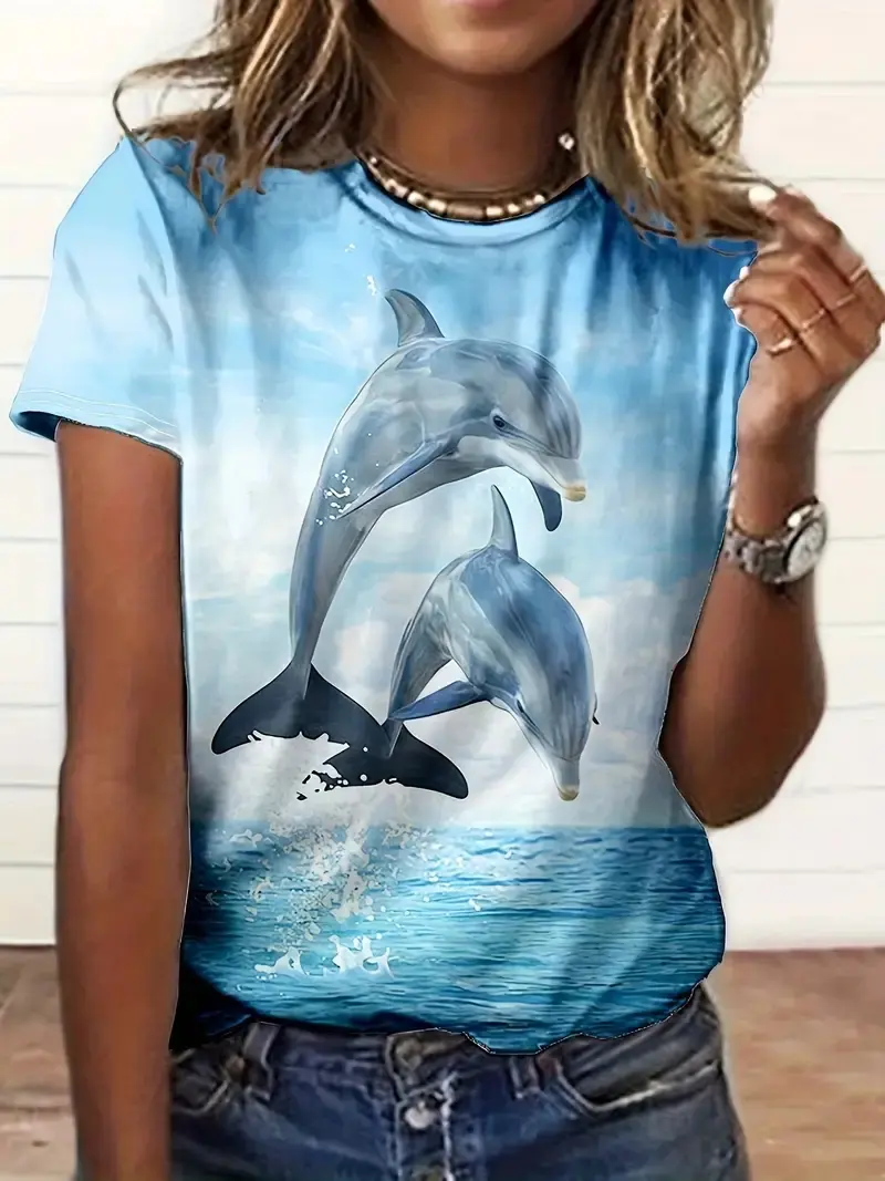 New Trendy 3D Printing Dolphin Graphic T-shirt Men Women Loose Casual Round Neck Short-sleeved T-shirt Summer Oversize Y2k Tees