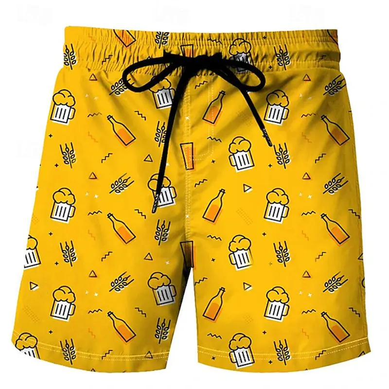 3D Beer Printed Mens Beach Shorts Men Summer Fashion Casual Vacation Beachwear Unisex Fitness Sportwear Quick Dry Swim Trunks