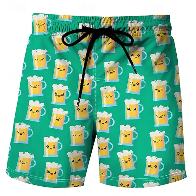 3D Beer Printed Mens Beach Shorts Men Summer Fashion Casual Vacation Beachwear Unisex Fitness Sportwear Quick Dry Swim Trunks
