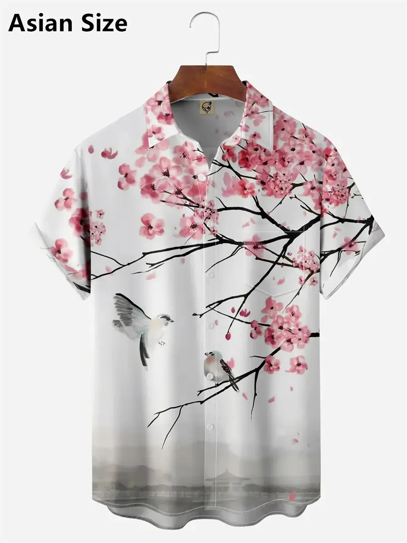 Cherry Blossom Graphic Hawaiian Shirt Men Women 3D Print Aloha Shirts Summer Women Blouses Lapel Short Sleeves Fashion Blouse