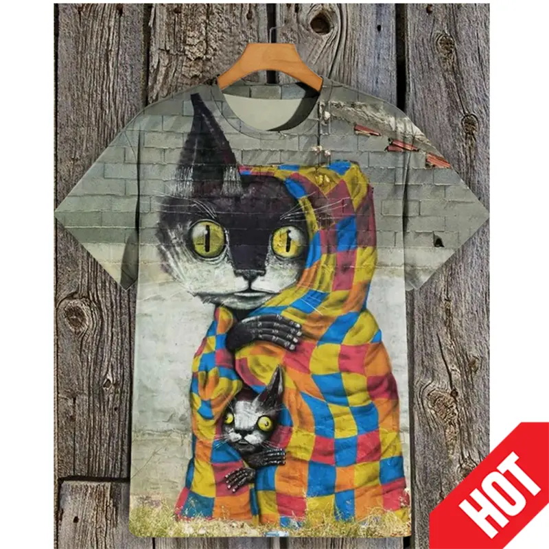 New Fashion Cartoon Cat 3D Print T-shirt Men's And Women's Summer Casual Short-sleeved Cute Round Neck Tops Designer Tshirt
