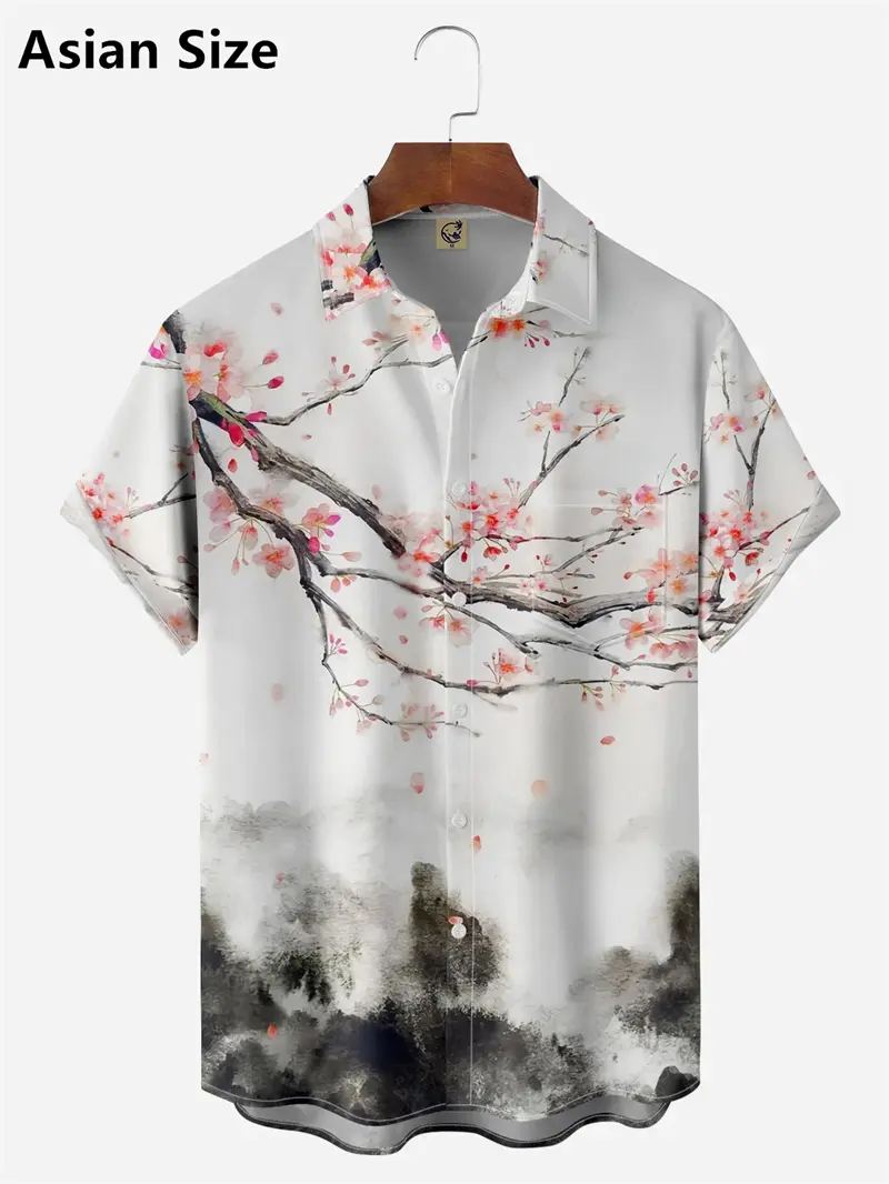 Cherry Blossom Graphic Hawaiian Shirt Men Women 3D Print Aloha Shirts Summer Women Blouses Lapel Short Sleeves Fashion Blouse