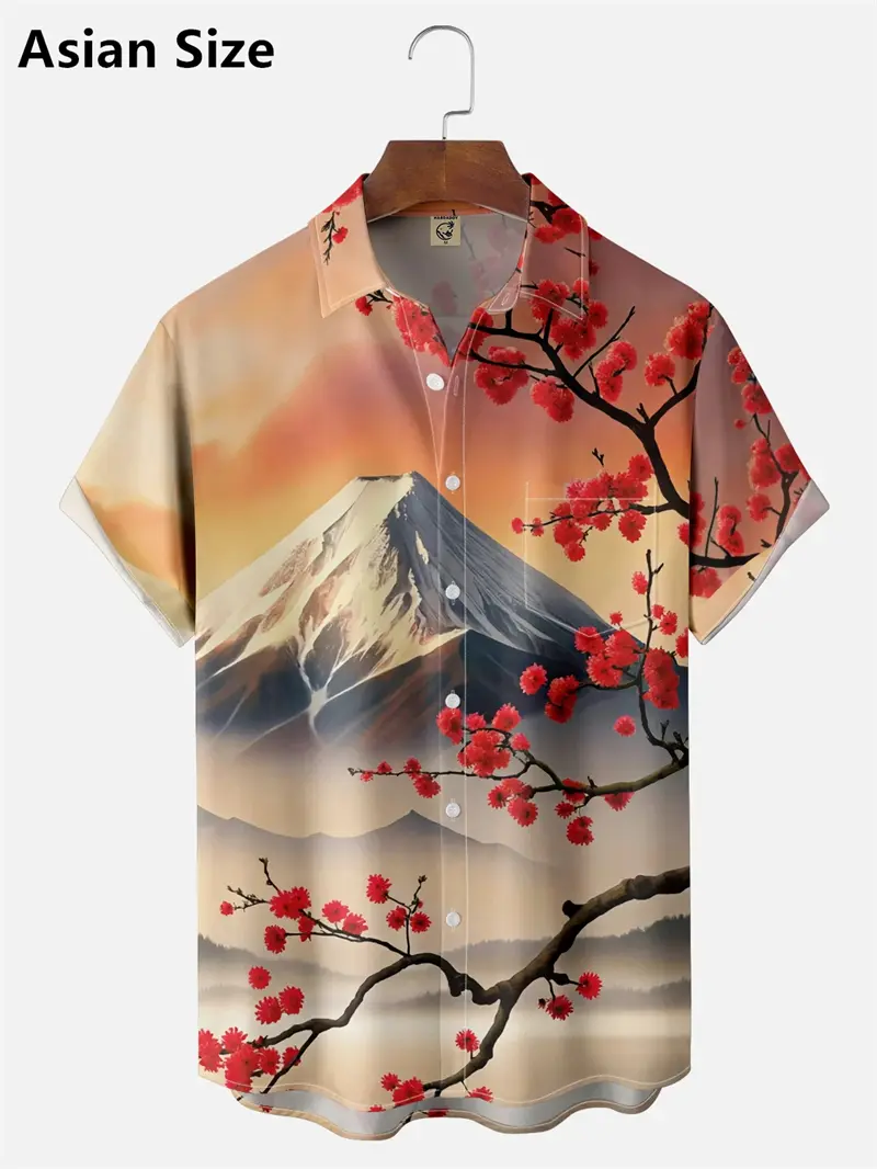 Cherry Blossom Graphic Hawaiian Shirt Men Women 3D Print Aloha Shirts Summer Women Blouses Lapel Short Sleeves Fashion Blouse