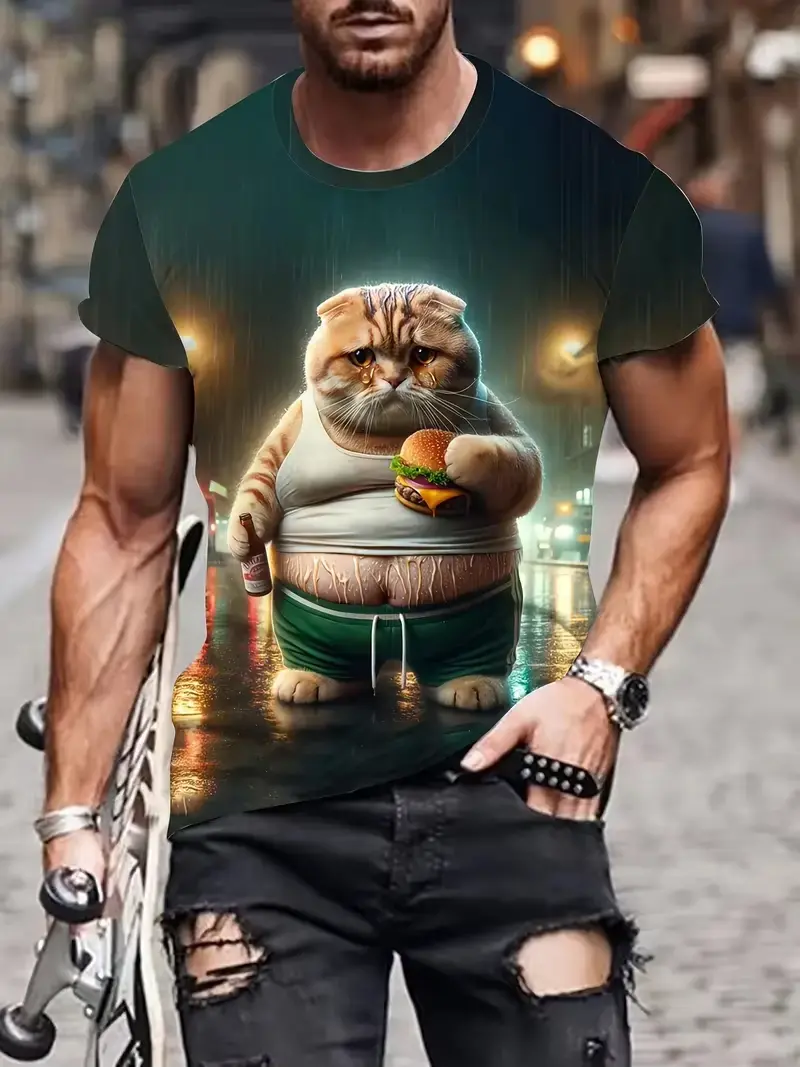 Funny Cat Graphic T-shirts For Men Women 3D Print Short Sleeve Tee Oversized Streetwear T Shirt Casual Summer Men's Clothing