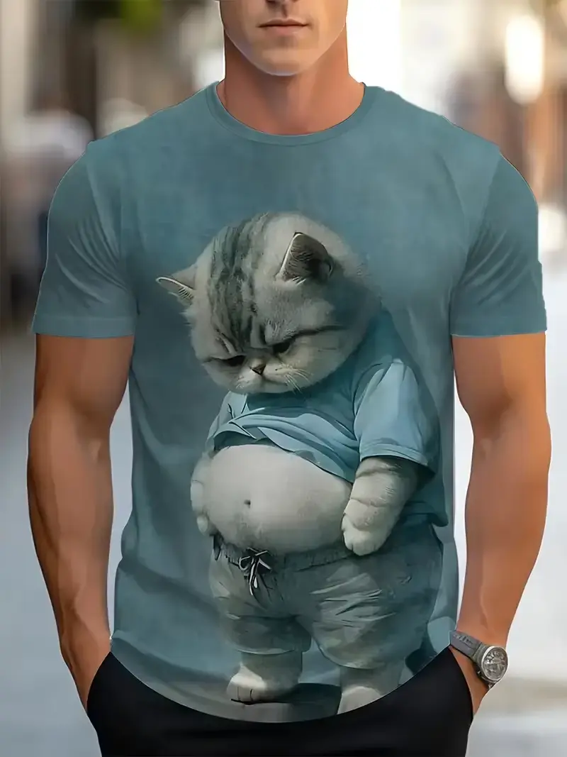 Funny Cat Graphic T-shirts For Men Women 3D Print Short Sleeve Tee Oversized Streetwear T Shirt Casual Summer Men's Clothing