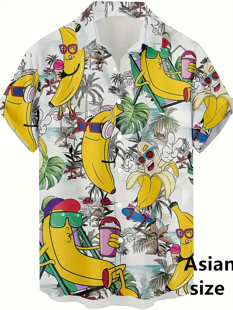 2025 New Funny Banana Pattern Men Hawaiian Shirt 3d Print Novelty Trendy Beach Blouse For Men Women Summer Casual Aloha Tops