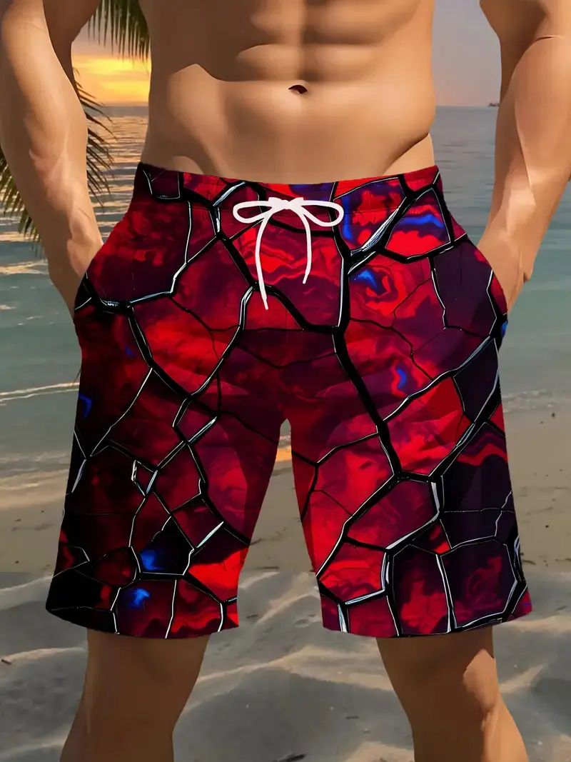 Personality Seawater 3D Crack Lightning Printed Shorts Men's Hawaii Swim Shorts Summer Casual Vacation Beach Trunks Board Pants