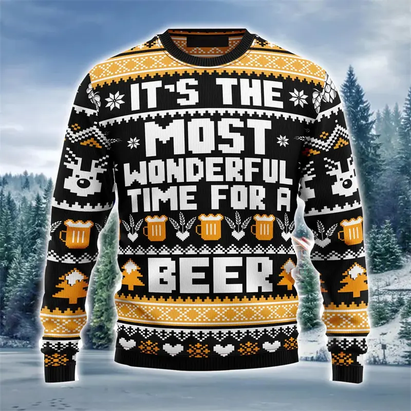 New 3D Printed Beer Graphic Sweater Men Women Fashion Christmas Pattern Ugly Sweater Street Casual Winter Sweatshirt Mens Tops