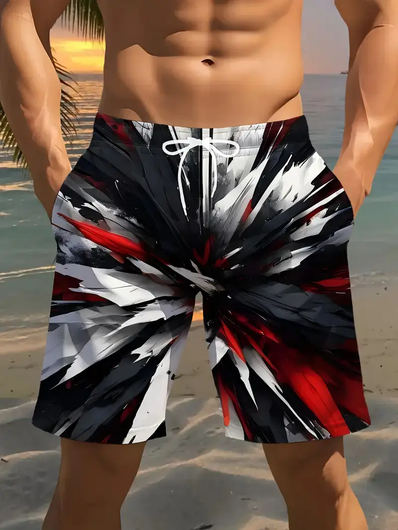 Personality Seawater 3D Crack Lightning Printed Shorts Men's Hawaii Swim Shorts Summer Casual Vacation Beach Trunks Board Pants