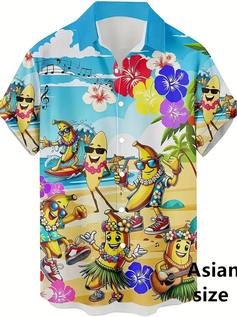 2025 New Funny Banana Pattern Men Hawaiian Shirt 3d Print Novelty Trendy Beach Blouse For Men Women Summer Casual Aloha Tops