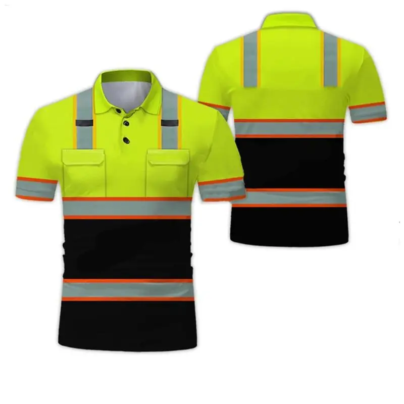 3D Printed Work Uniform Polo Shirts Men's Casual Fashion Workwear Button Lapel Short Sleeve Shirt Man Tees Tops Safety Clothing