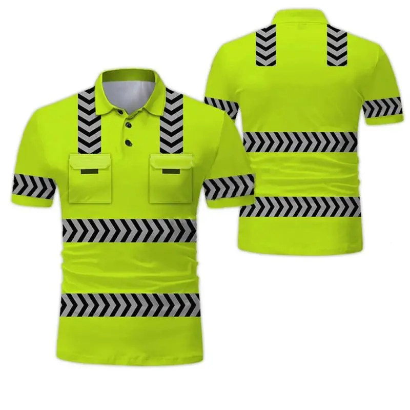 3D Printed Work Uniform Polo Shirts Men's Casual Fashion Workwear Button Lapel Short Sleeve Shirt Man Tees Tops Safety Clothing