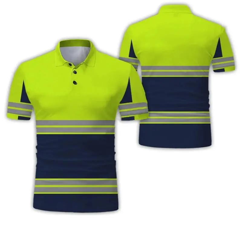3D Printed Work Uniform Polo Shirts Men's Casual Fashion Workwear Button Lapel Short Sleeve Shirt Man Tees Tops Safety Clothing