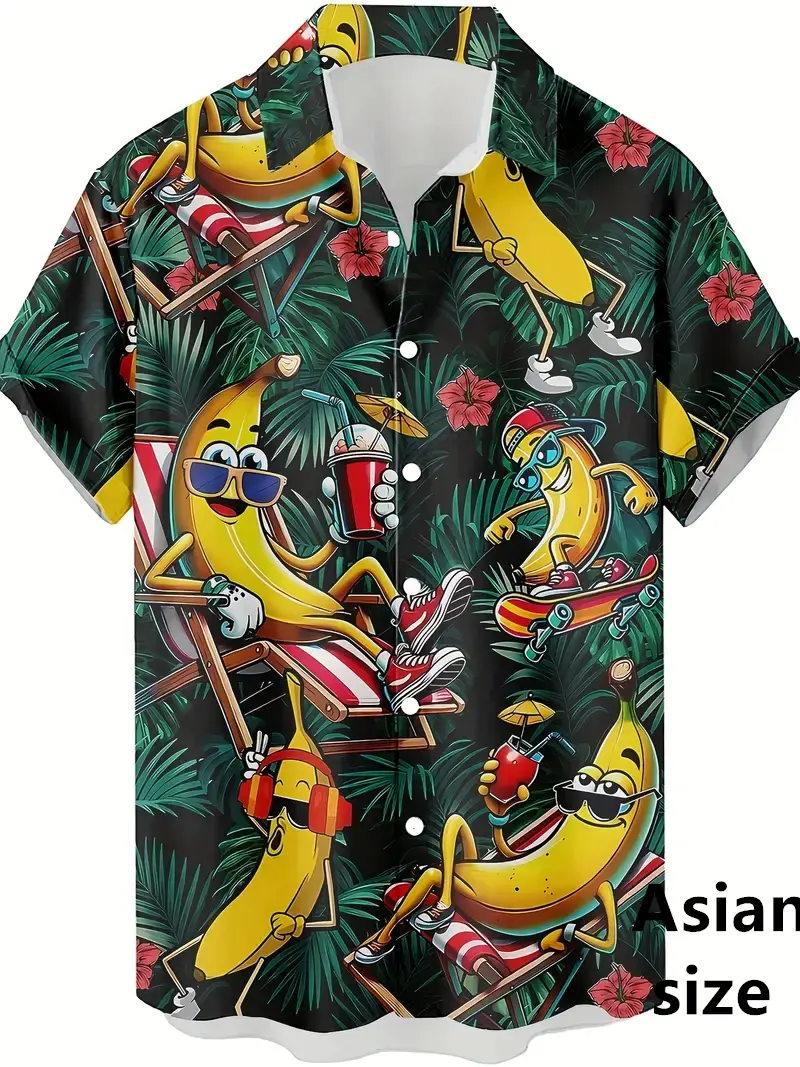 2025 New Funny Banana Pattern Men Hawaiian Shirt 3d Print Novelty Trendy Beach Blouse For Men Women Summer Casual Aloha Tops