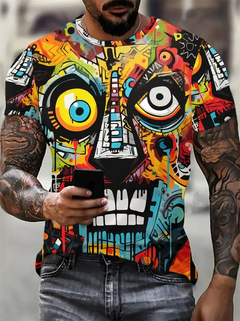 3D Printed Funny Abstract Face Graphic T-Shirt For Men Women Street Casual Short Sleeve Unisex Tee Shirt Oversized Men's Tshirts