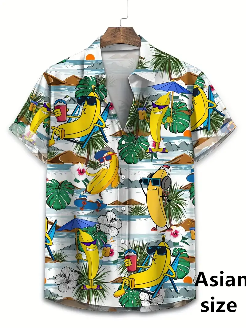 2025 New Funny Banana Pattern Men Hawaiian Shirt 3d Print Novelty Trendy Beach Blouse For Men Women Summer Casual Aloha Tops