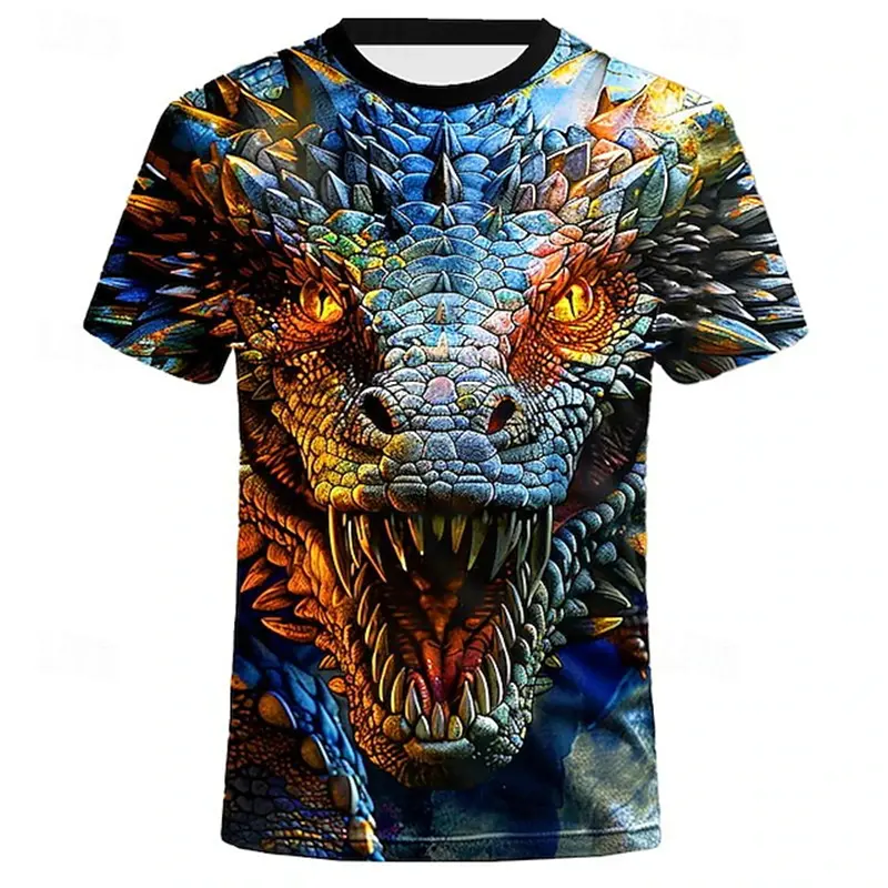 Y2k Men's T Shirt Fashion Casual Vintage Skull 3D Print Summer O Neck Top Men Hip Hop Dragon Pattern Oversize Men Street T-shirt