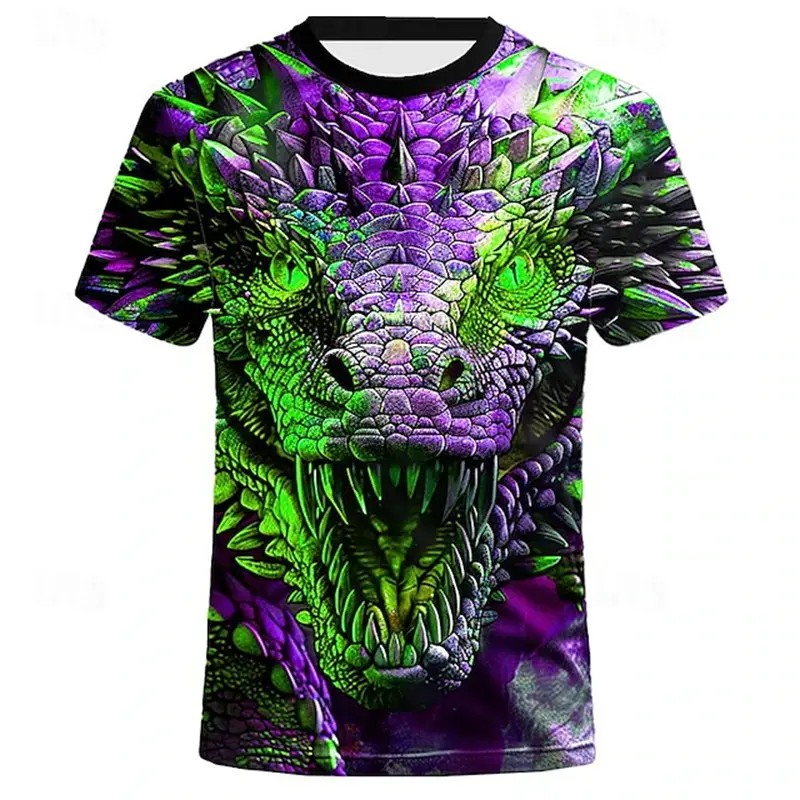 Y2k Men's T Shirt Fashion Casual Vintage Skull 3D Print Summer O Neck Top Men Hip Hop Dragon Pattern Oversize Men Street T-shirt
