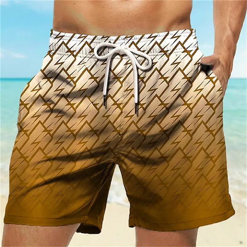 Simple Geometry Graphic Swim ShortsFor Men New Pop Summer 3D Printed Quick Drying Short Pants Unisex Casual Sports Beach Shorts