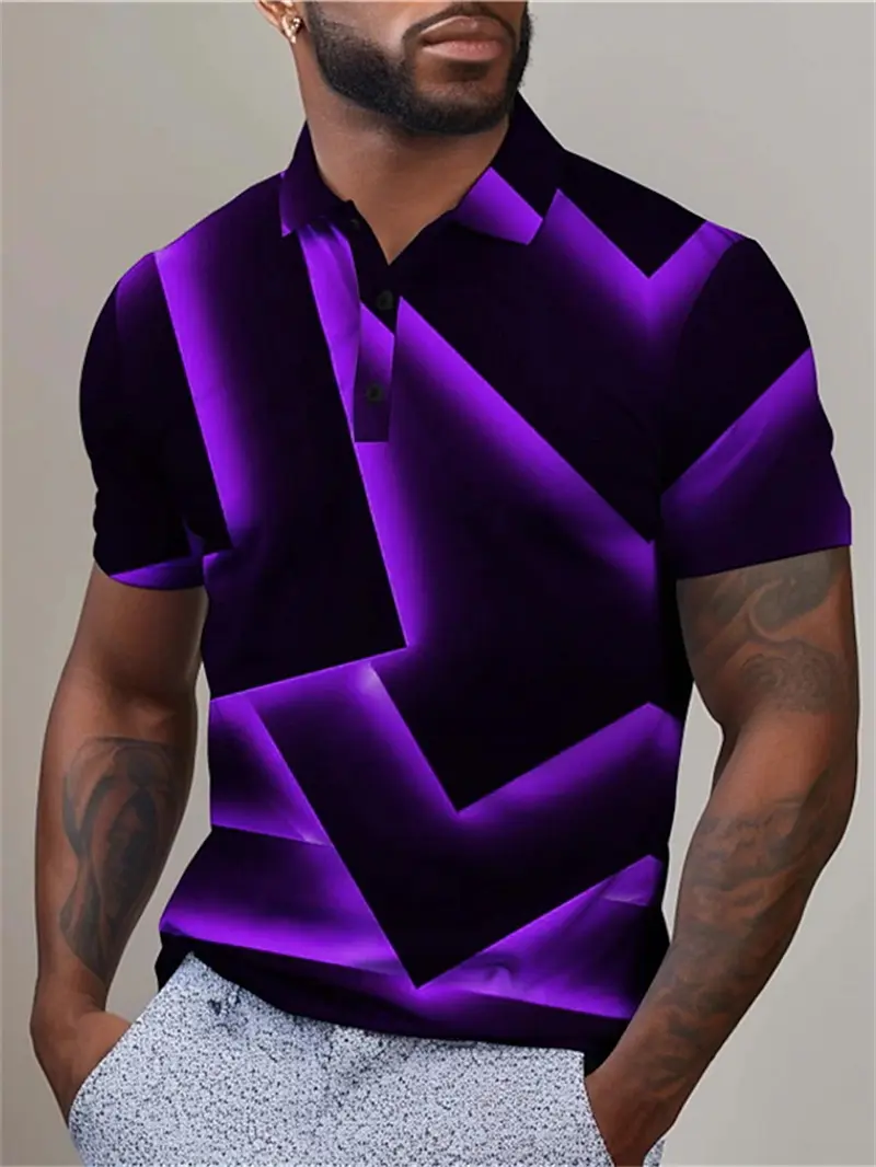 3D Full Print Geometry Abstract Graphic Polo Shirt For Men Clothing Short Sleeve Tops Unisex Turndown Button Polo Shirts Mens