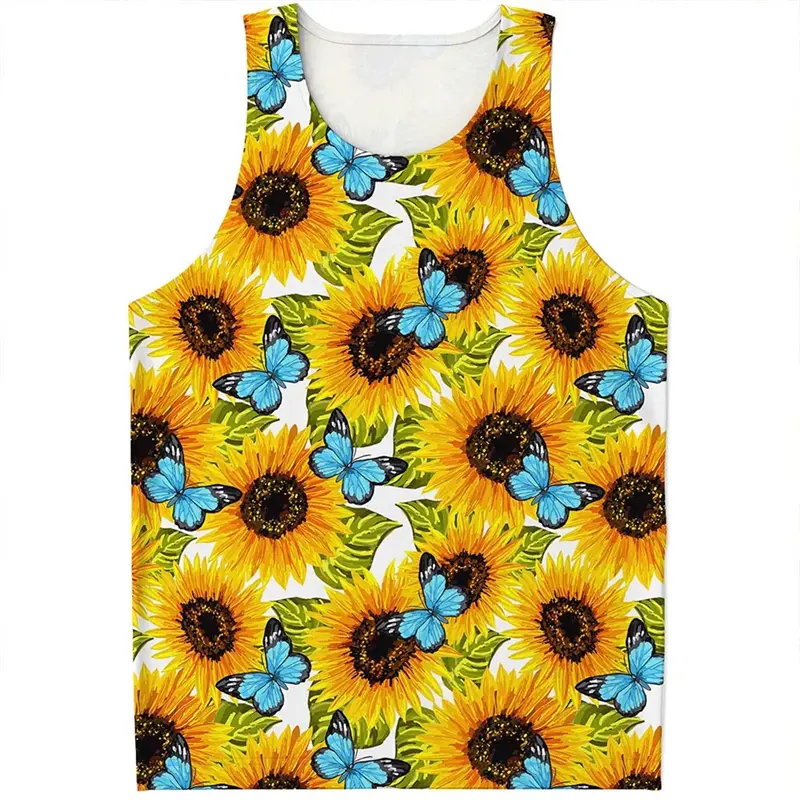 Men's Tank Tops 3D Sunflower Tank Top Men Summer Fashion Casual Sleeveless Shirt Vest Hip Hop Harajuku Streetwear Cool Gym Tops
