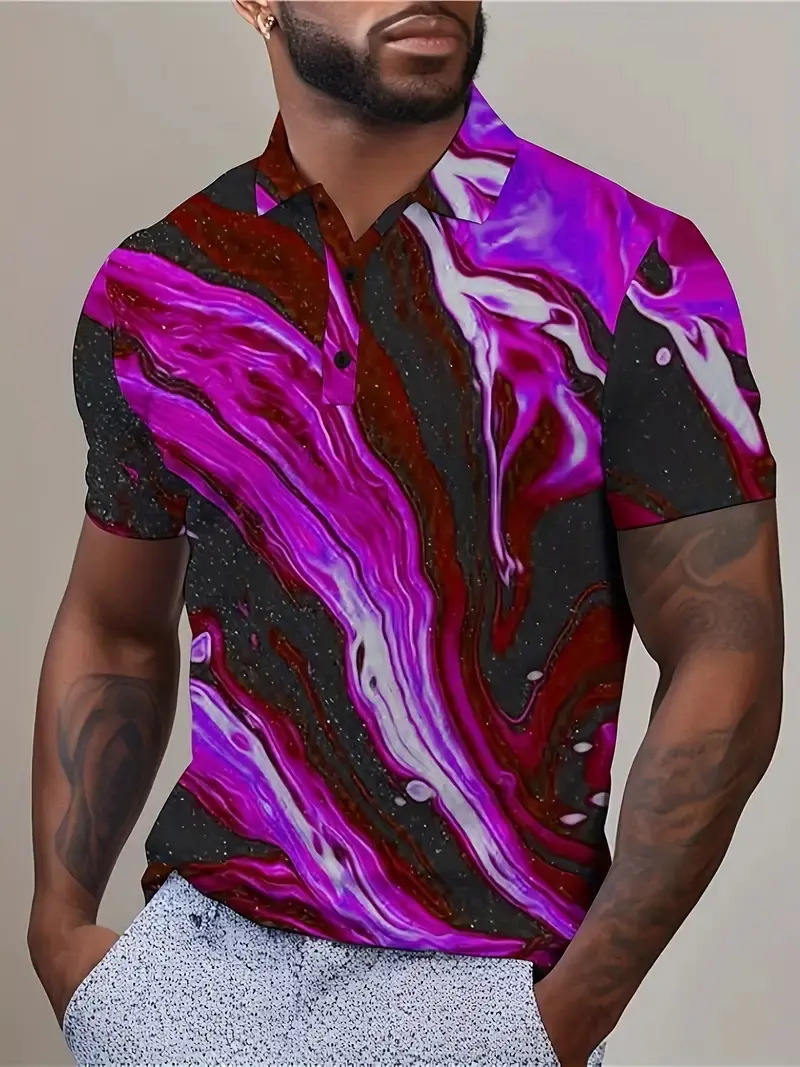Summer Men's Polo Shirt Fashion Color Block Colorful Artistic Men Shirt Striped Polo Shirts Men Casual Golf Short Sleeve Tops