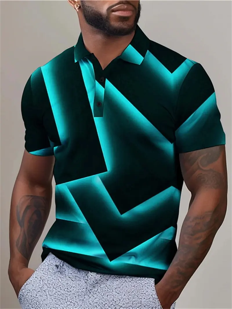 3D Full Print Geometry Abstract Graphic Polo Shirt For Men Clothing Short Sleeve Tops Unisex Turndown Button Polo Shirts Mens
