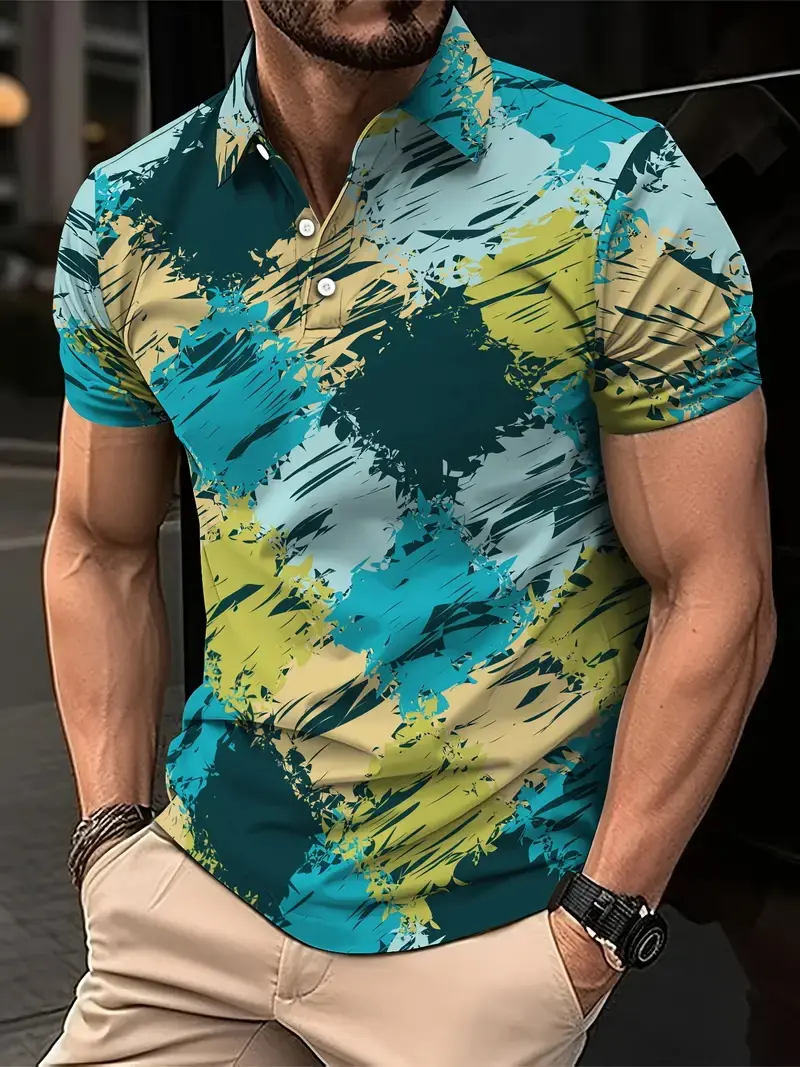 Summer Men's Polo Shirt Fashion Color Block Colorful Artistic Men Shirt Striped Polo Shirts Men Casual Golf Short Sleeve Tops