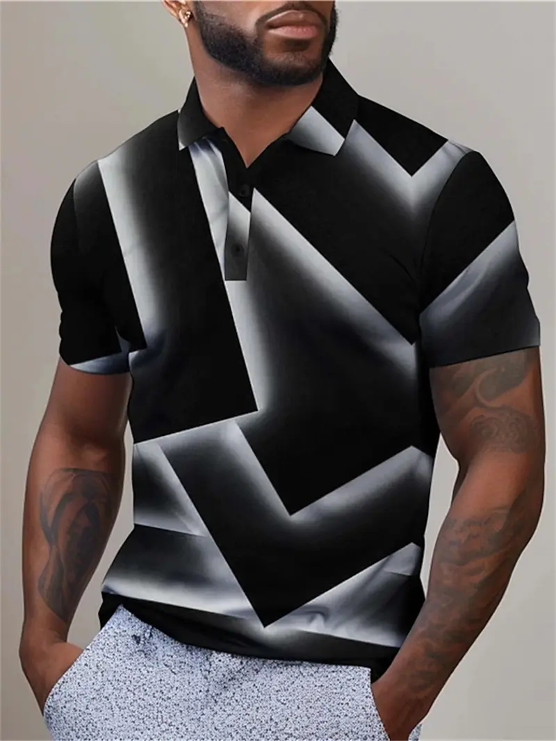 3D Full Print Geometry Abstract Graphic Polo Shirt For Men Clothing Short Sleeve Tops Unisex Turndown Button Polo Shirts Mens