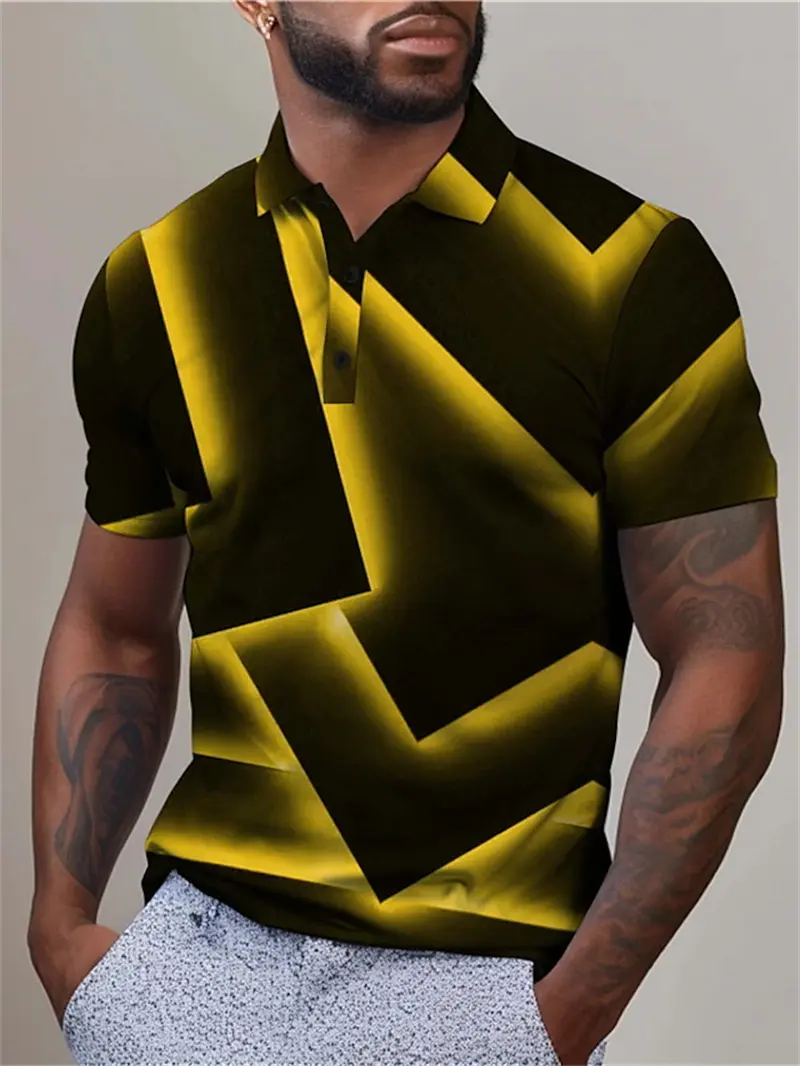 3D Full Print Geometry Abstract Graphic Polo Shirt For Men Clothing Short Sleeve Tops Unisex Turndown Button Polo Shirts Mens