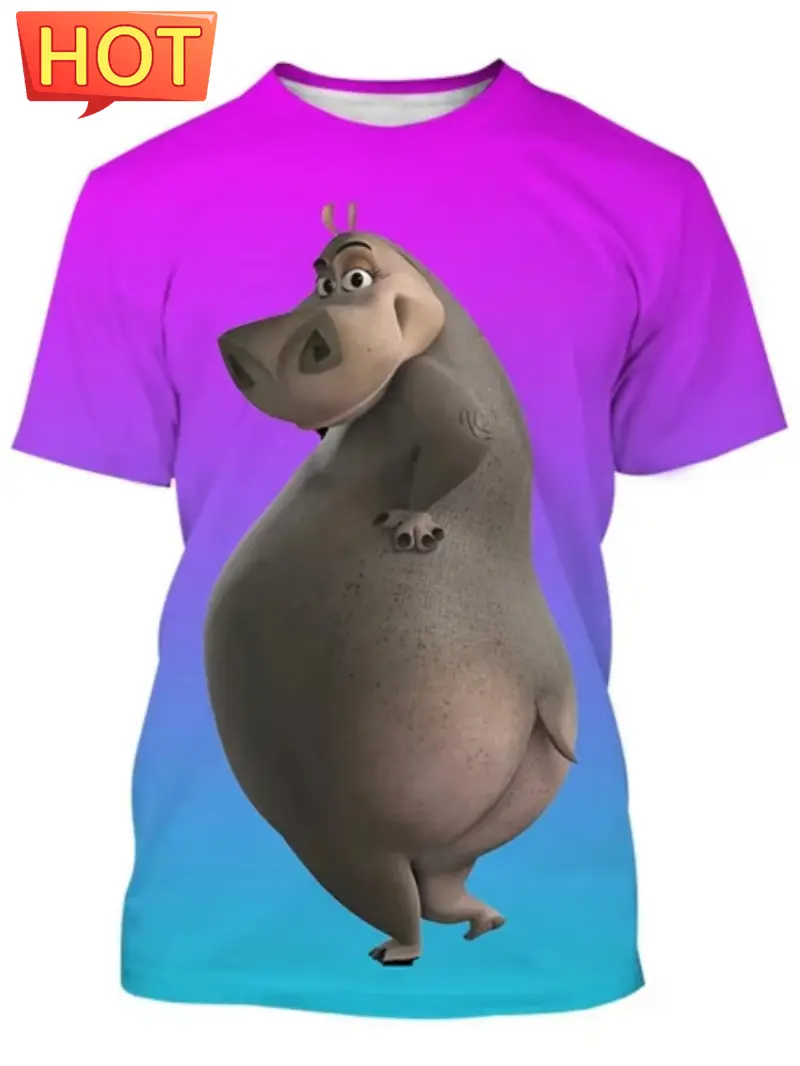3D Printed Funny Hippo Graphic Men's T-Shirt Fashion Street Men Short Sleeved Tee Trend Breathable Men's Clothing New Y2k Tops
