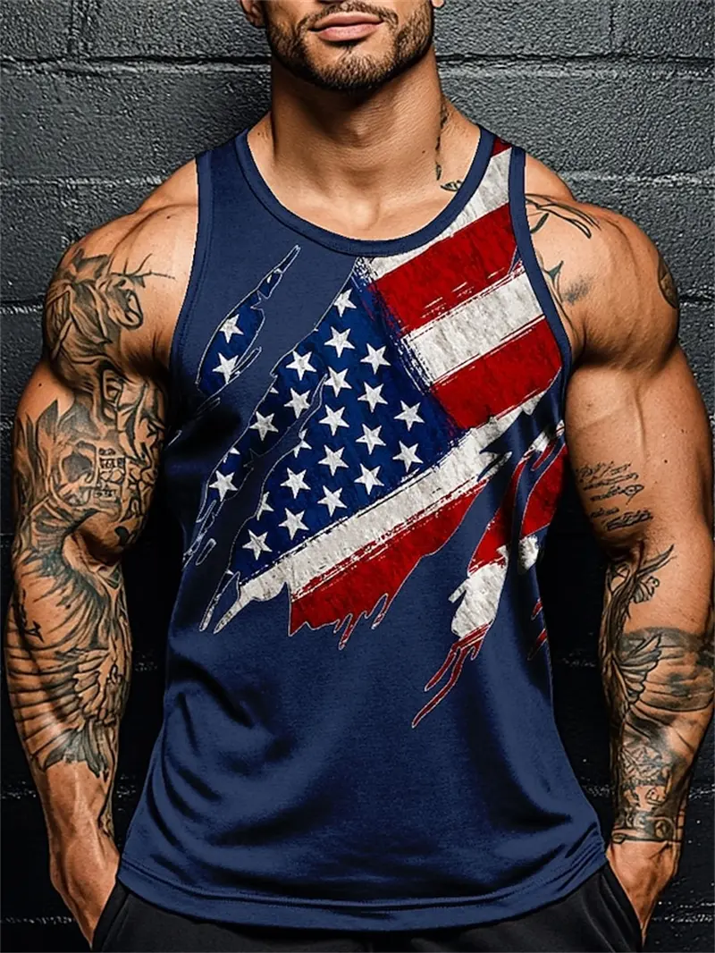 3D Printed American Flag Graphic Tank Top Men's Summer New Sleeveless Vest Hip Hop Men Casual Streetwear Vest Men Sport Gym Vest