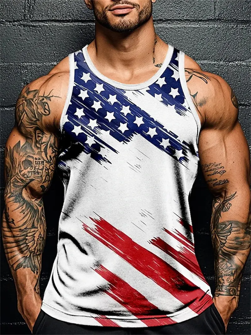 3D Printed American Flag Graphic Tank Top Men's Summer New Sleeveless Vest Hip Hop Men Casual Streetwear Vest Men Sport Gym Vest