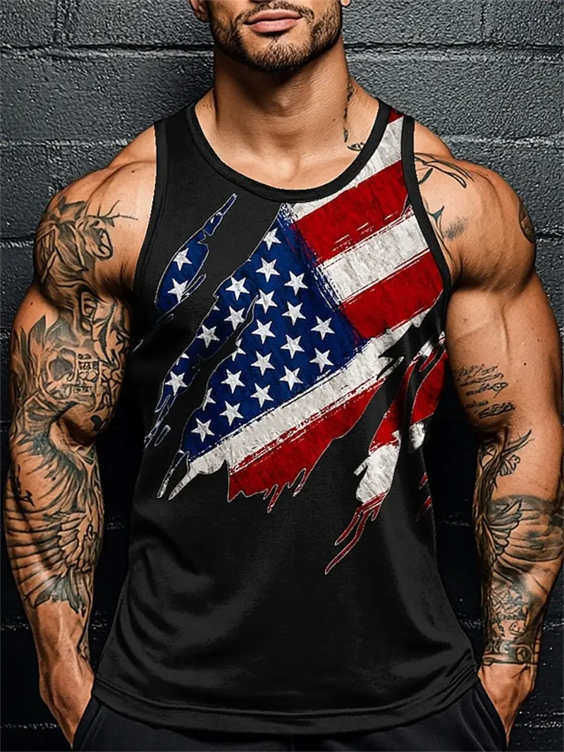 3D Printed American Flag Graphic Tank Top Men's Summer New Sleeveless Vest Hip Hop Men Casual Streetwear Vest Men Sport Gym Vest
