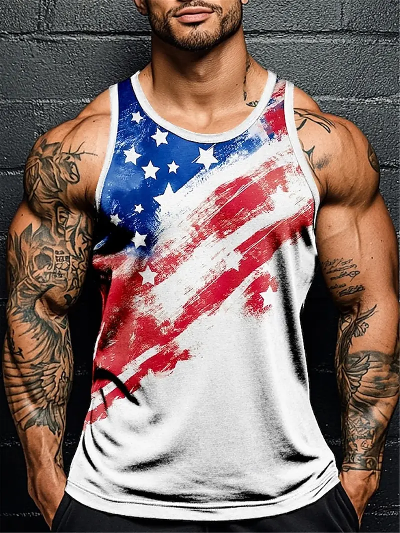 3D Printed American Flag Graphic Tank Top Men's Summer New Sleeveless Vest Hip Hop Men Casual Streetwear Vest Men Sport Gym Vest