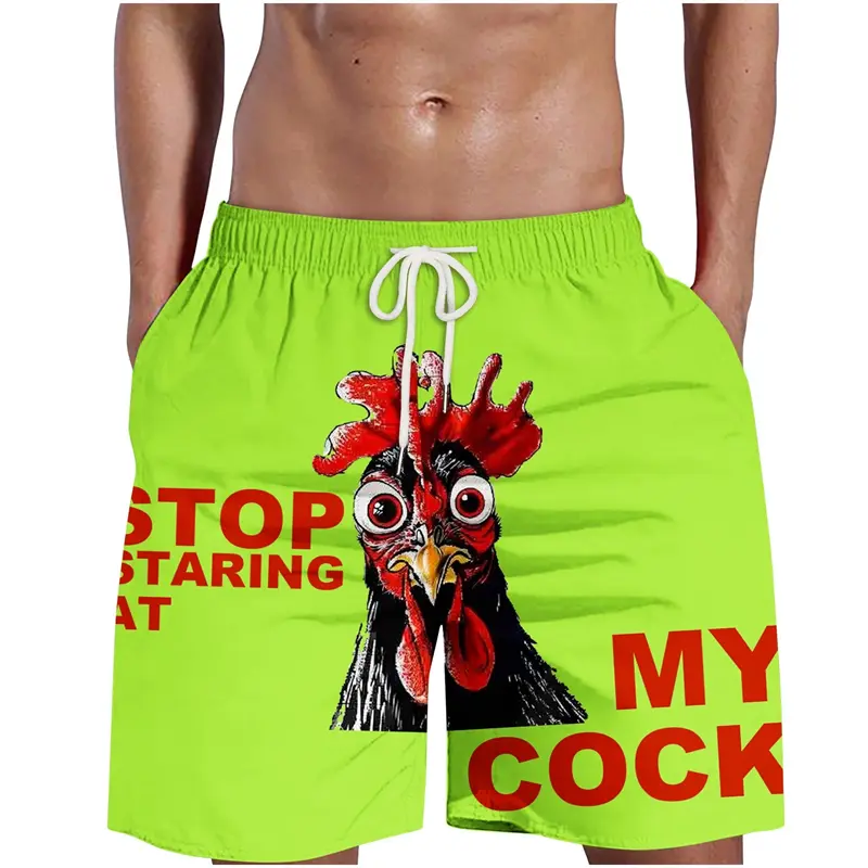Funny Chicken Head Graphic Beach Pants For Men 3D Printed Cock Animal Pants Summer Casual Hawaiian Street Loose Men Swim Trunks