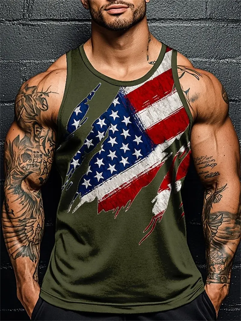 3D Printed American Flag Graphic Tank Top Men's Summer New Sleeveless Vest Hip Hop Men Casual Streetwear Vest Men Sport Gym Vest