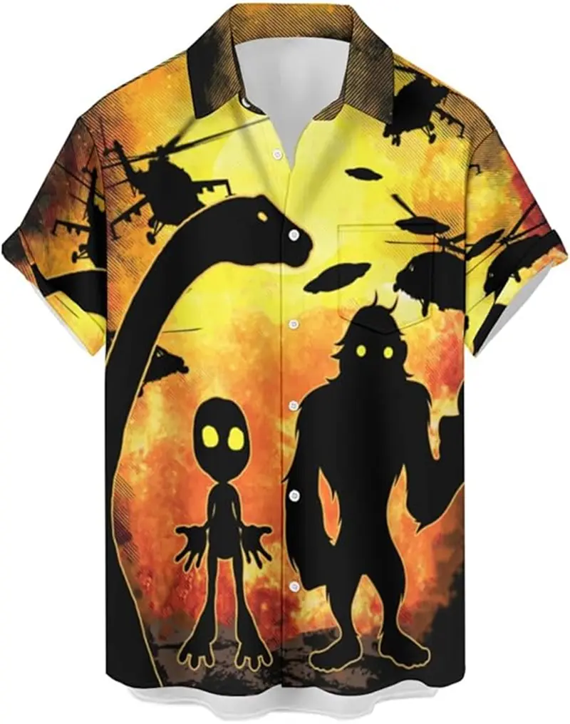 Funny Alien Graphic 3D Print Shirts For Men Women Oversized Hip Pop Shirt Male Clothing Casual Shirt Lapel Button Summer Blouse