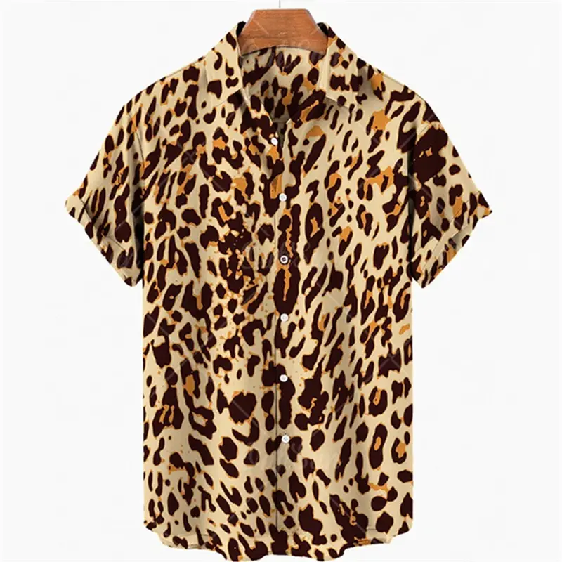 Sexy Leopard Men's Shirt Summer Mens 3D Graphic Holiday Hawaiian Shirts 2024 Fashion Casual Button Lapel Short Sleeve Tee Tops