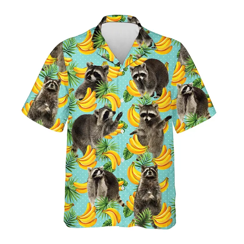 Funny Raccoon 3D Print Shirts For Men Hawaiian Casual Short Sleeve Lapel Blouse Women Kids Summer Holiday Short Sleeved Shirt